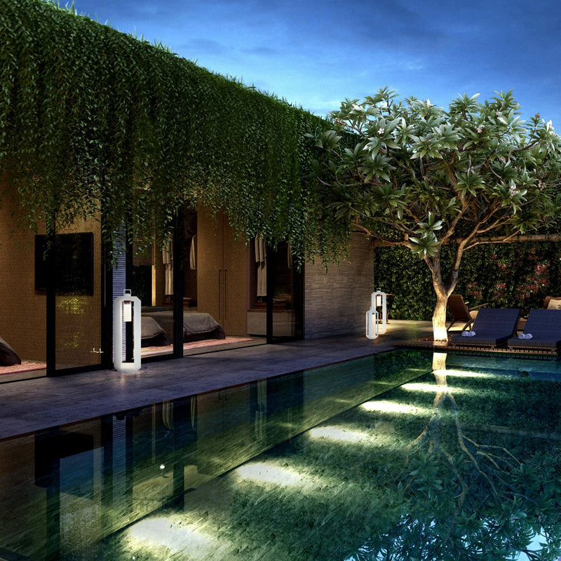 Contemporary Rechargeable Patio Floor Light | Battery Powered Lantern | Contardi Cube Outdoor