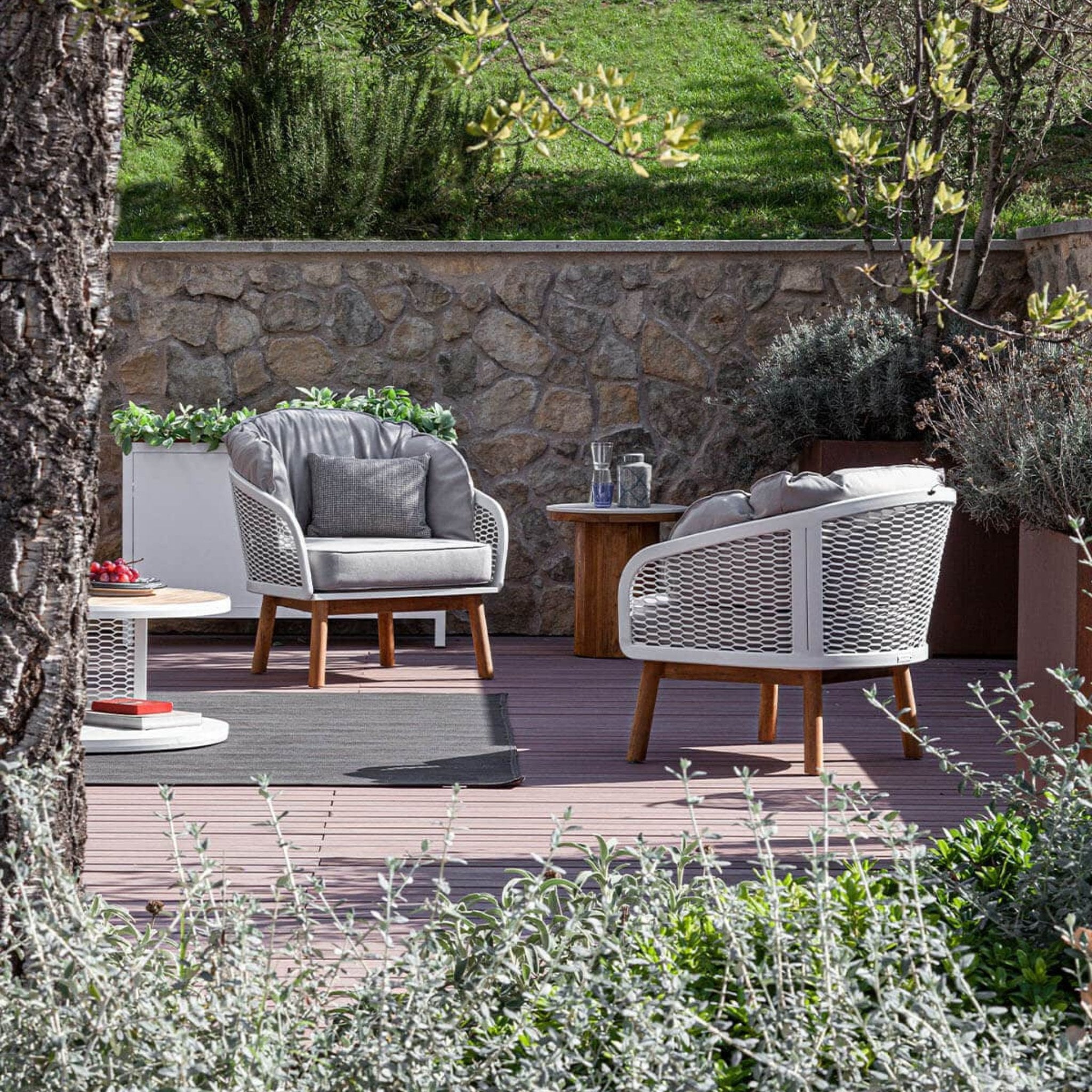 Luxury Metal Patio Armchair With Teak Legs | Cyrano Armchair Atmosphera