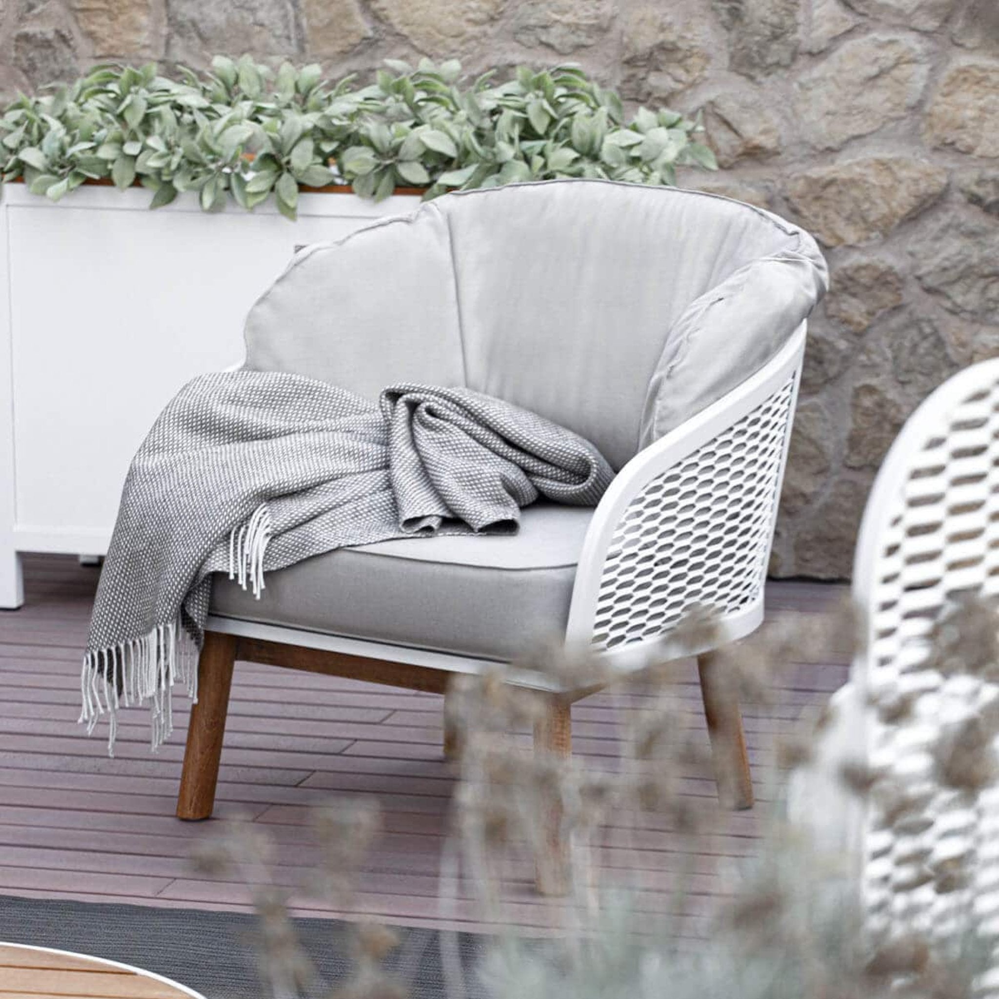 Luxury Metal Patio Armchair With Teak Legs | Cyrano Armchair Atmosphera