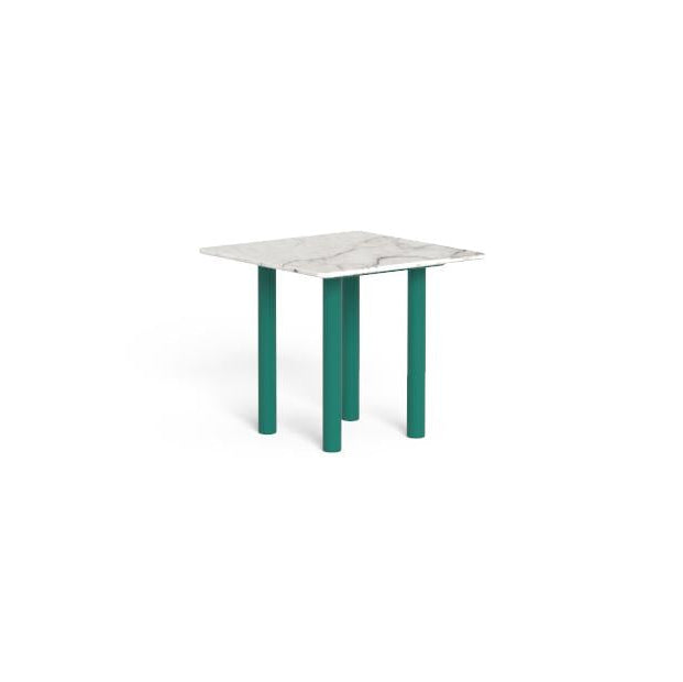 Luxury Square Marble Outdoor Side Table | Teal Green Legs | Calacatta Marble Top | Talenti Panama