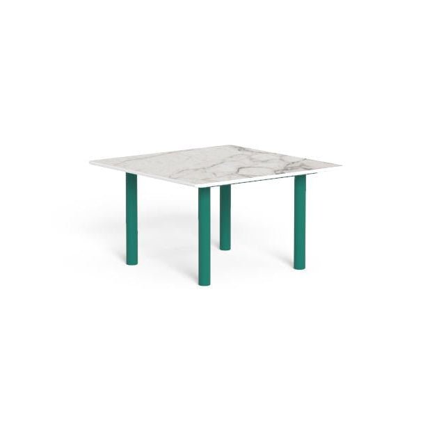 Large Square Marble Outdoor Side Table | Teal Green Legs | Calacatta Marble Top | Talenti Panama