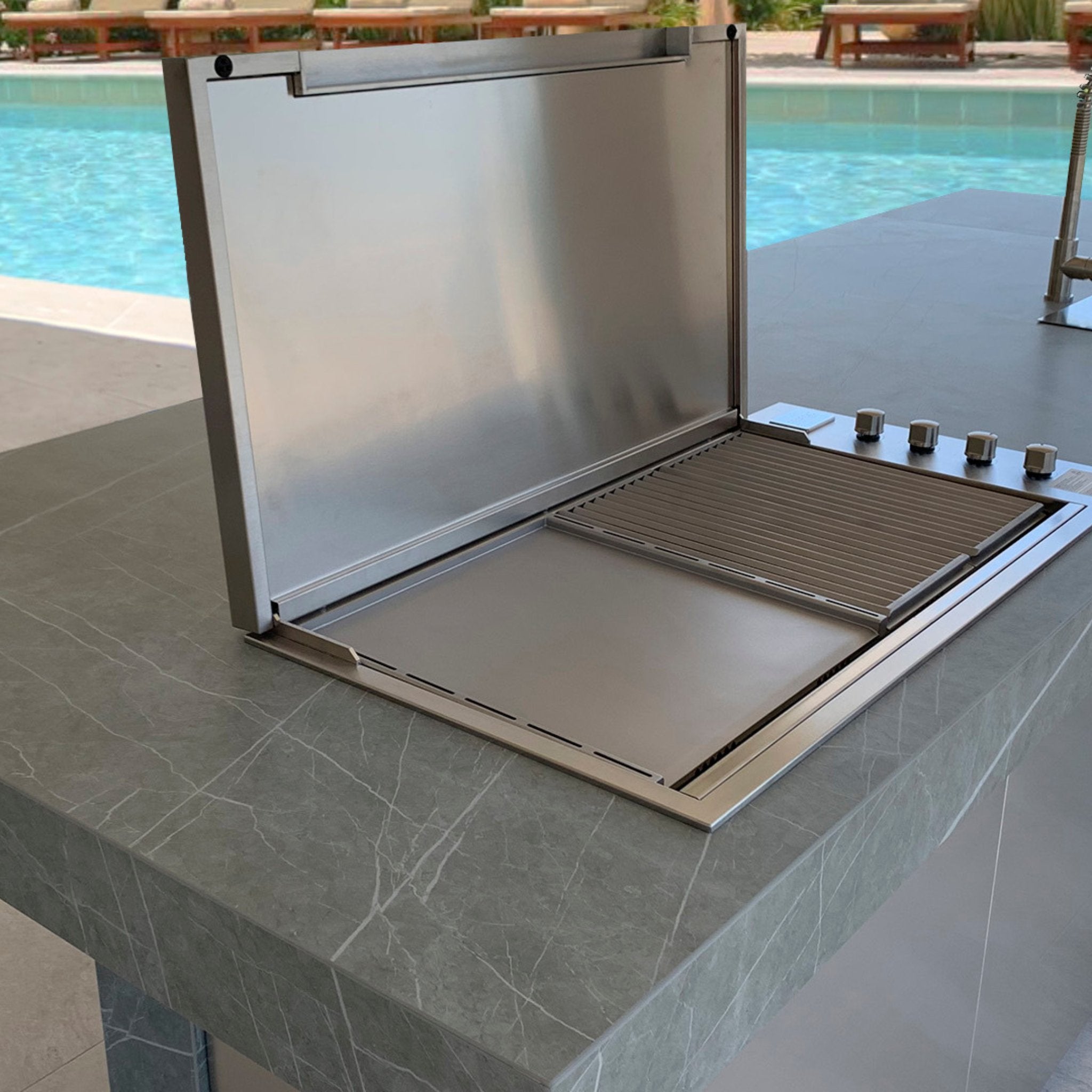 Premium Marble Outdoor Kitchen Island | Fesfoc Kauai Outdoor Kitchen Island | Luxury Outdoor Living