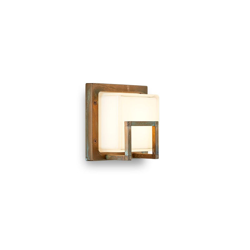 Industrial Exterior Wall Lamp With Geometric Detail | Aged Brass Outdoor Wall Sconce by Moretti Luce | Luxury Outdoor Lighting | High-End Patio Wall Light