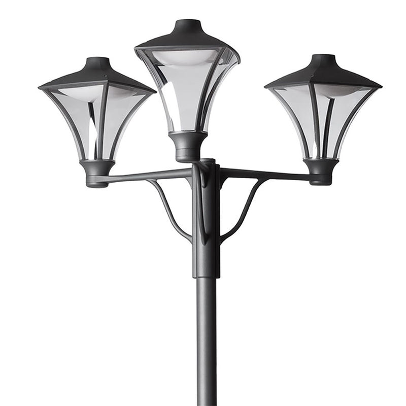 Close-up of Three-Lantern Outdoor Floor Light | Decorative LED Garden Pole Lamp | Weatherproof Exterior Lighting | Landa Morphis