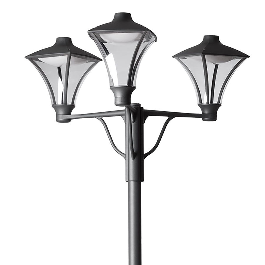Close-up of Three-Lantern Outdoor Floor Light | Decorative LED Garden Pole Lamp | Weatherproof Exterior Lighting | Landa Morphis