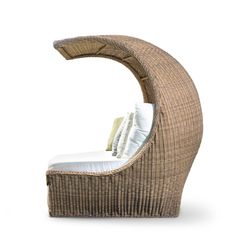 Cocoon Outdoor Rattan Loveseat | Curved Rattan Shelter Daybed | High-End Garden Seating | Braid Cloe