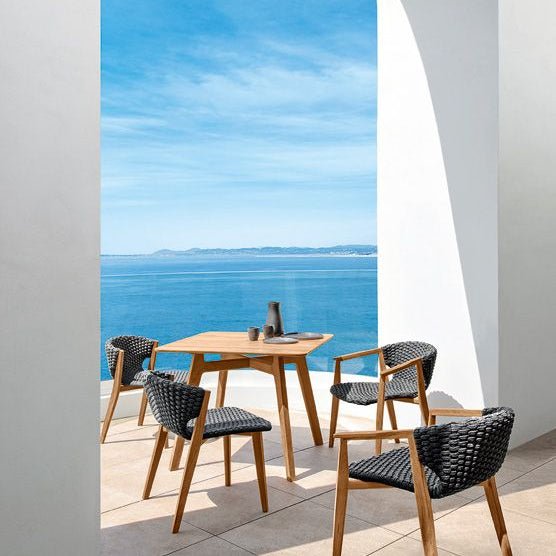 Contemporary Teak Dining Table with Rope Chairs | Luxury Alfresco Dining Set | Premium Outdoor Furniture | Designed and Made in Italy | Ethimo Knit