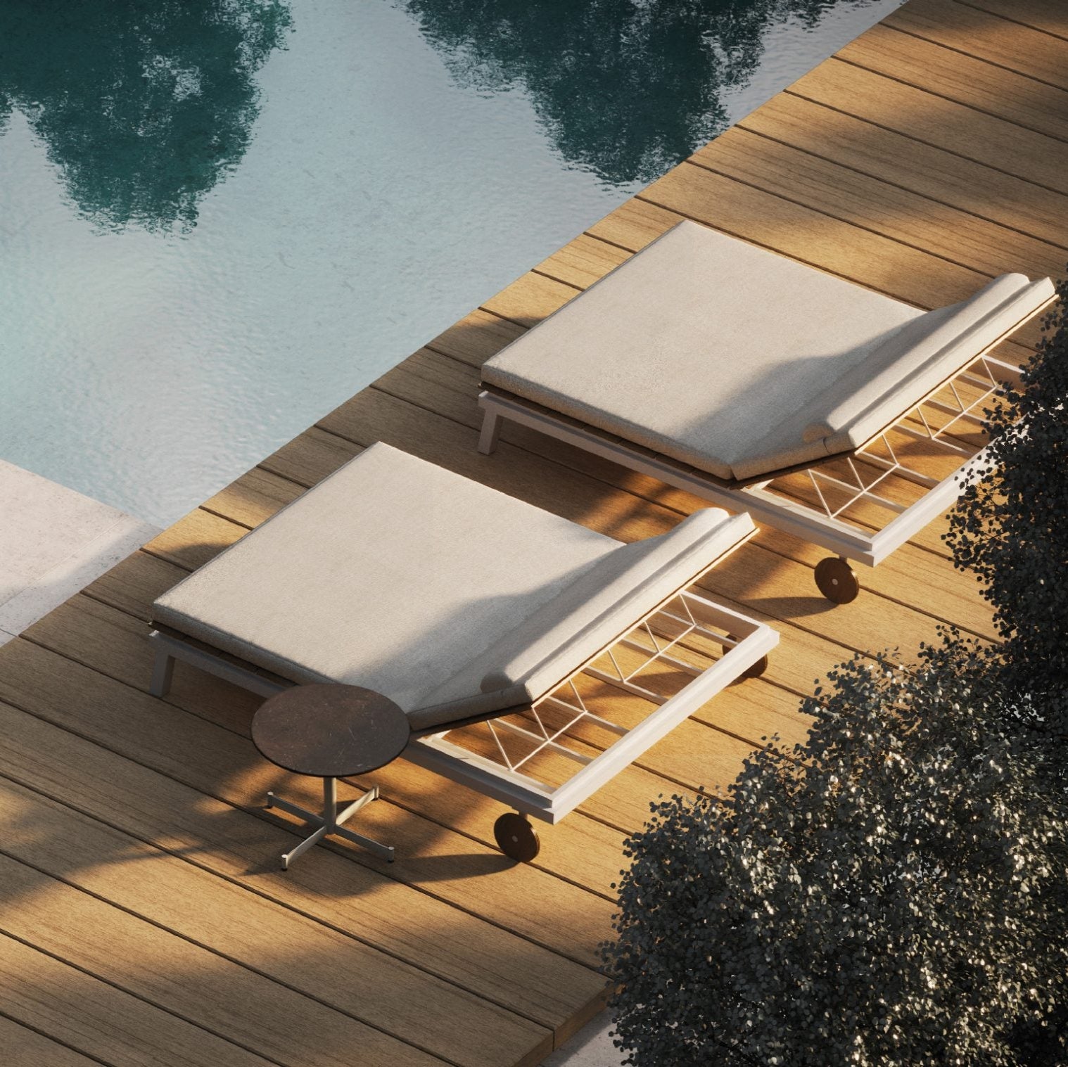 Double Luxurious Aluminium Sunbed by the pool | premium Italian outdoor sun lounger with wheels | white black | Braid Tecla