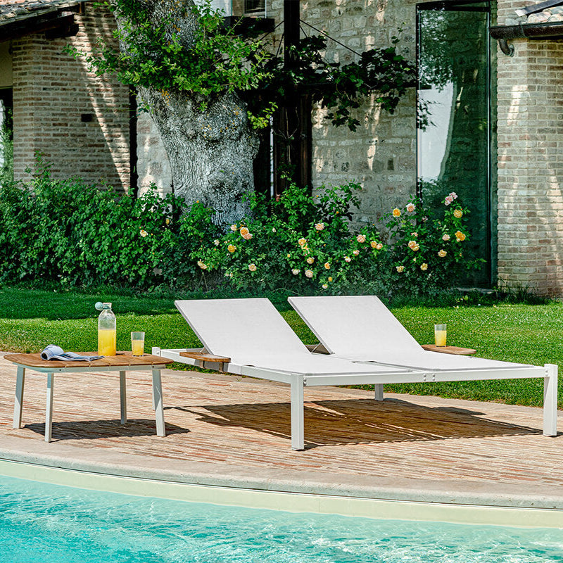 Elegant Outdoor Poolside Lounge Setup | Luxury Garden Daybed and Coffee Table | EMU Shine