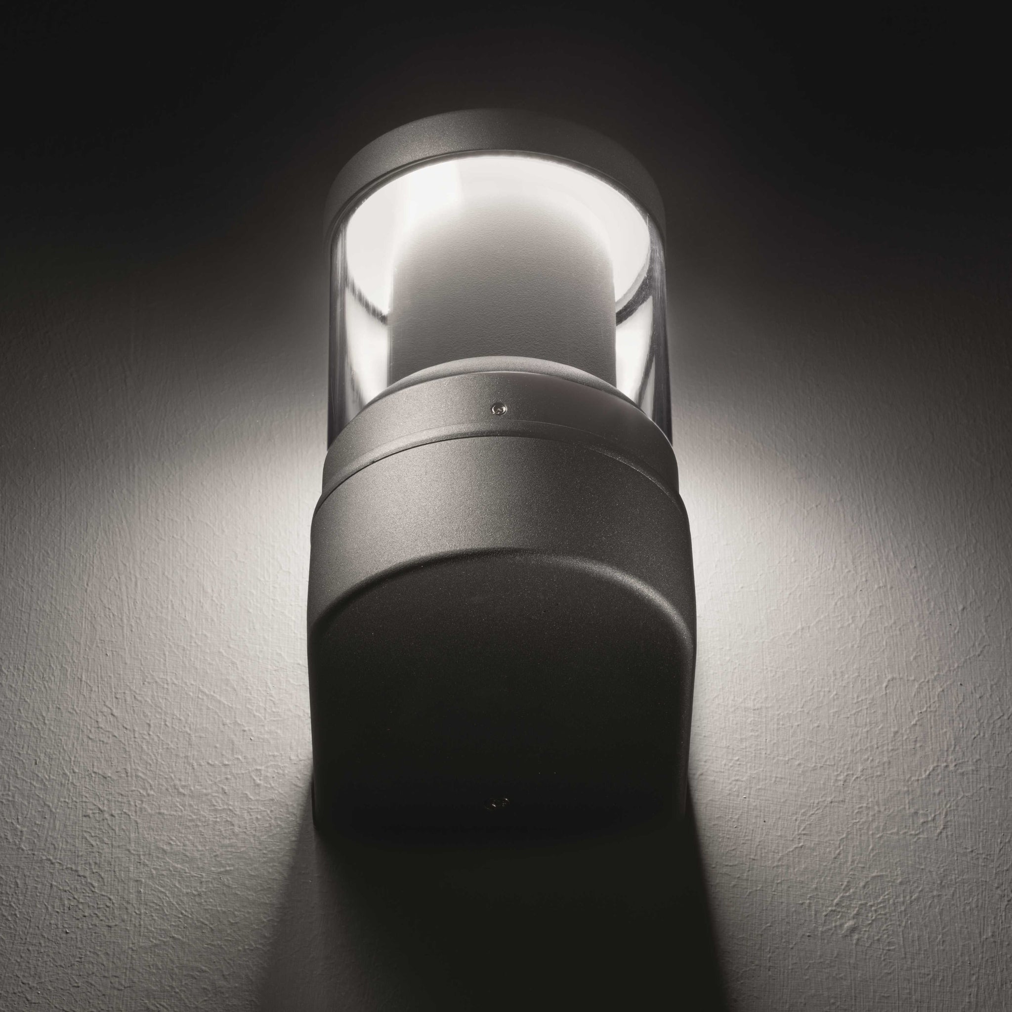 Front View of Small Cylindrical Outdoor Wall Light | Contemporary LED Wall Light | Landa Polos