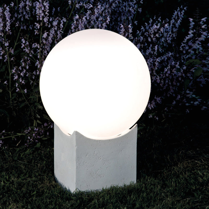 Globe Contemporary Exterior Floor Lantern | luxury garden acrylic globe floor light | Toscot Atlante | white orange | small medium