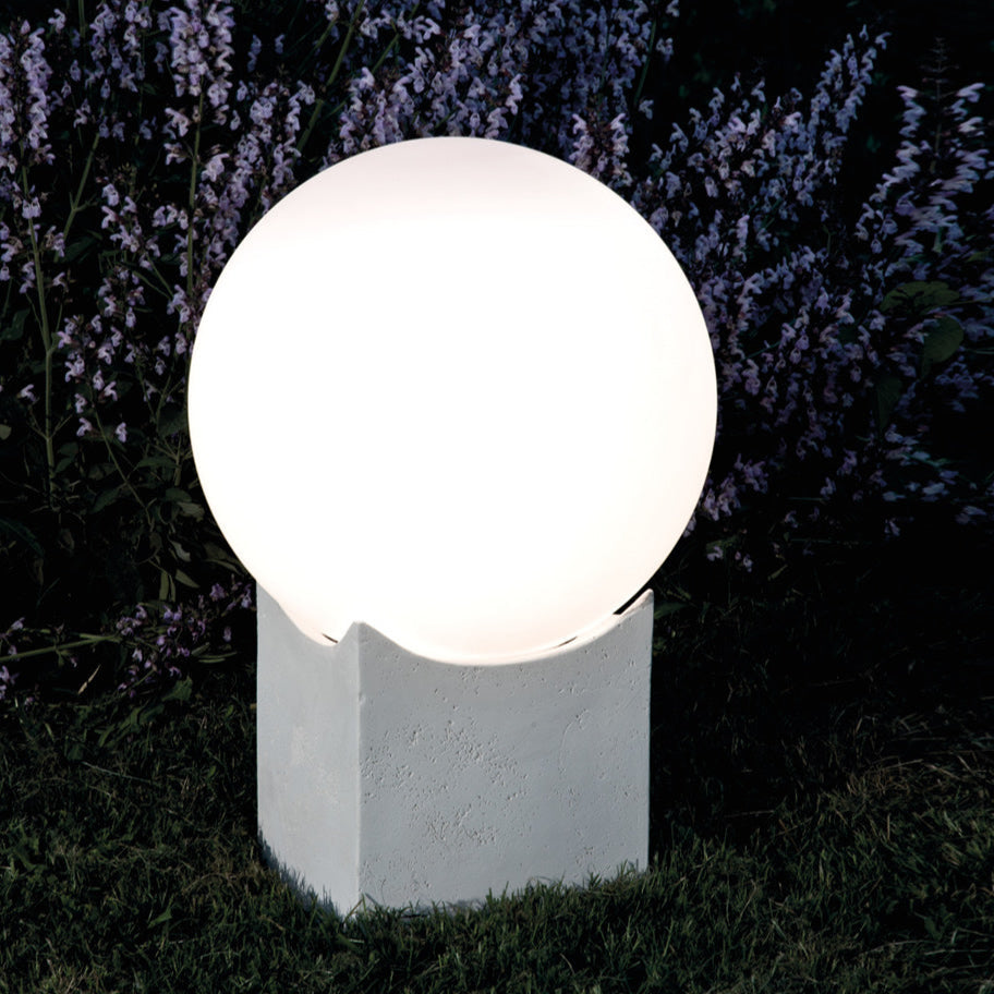 Globe Contemporary Exterior Floor Lantern | luxury garden acrylic globe floor light | Toscot Atlante | white orange | small medium
