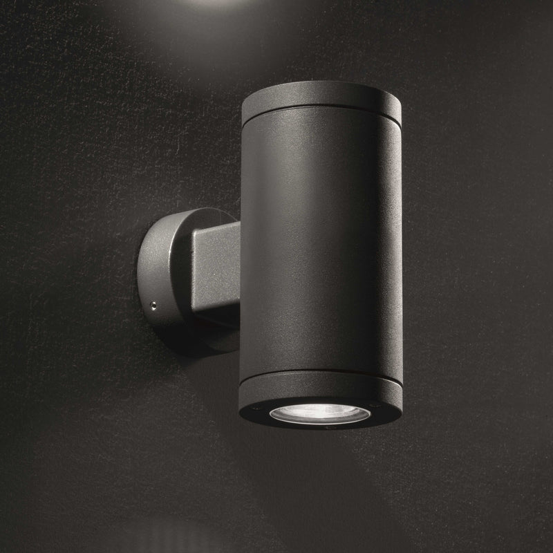 Grey Tubular Outdoor Wall Light | Double LED Exterior Wall Lamp | Landa Lyras