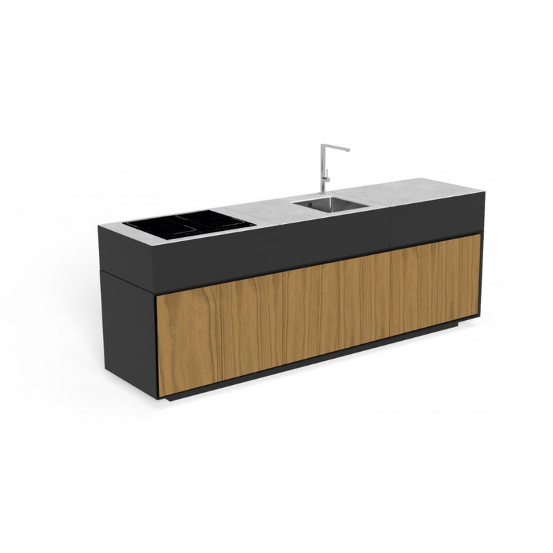 High End Customisable Kitchen with Black and Teak Finish | Luxury Outdoor Kitchen | High-Quality Outdoor Cooking Area | Modern Outdoor Kitchen | Tikal by Talenti
