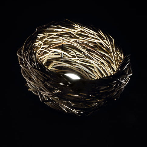 Nest LED Light Illuminated at Night | Woven Willow Decorative Exterior Light | Landa Nest