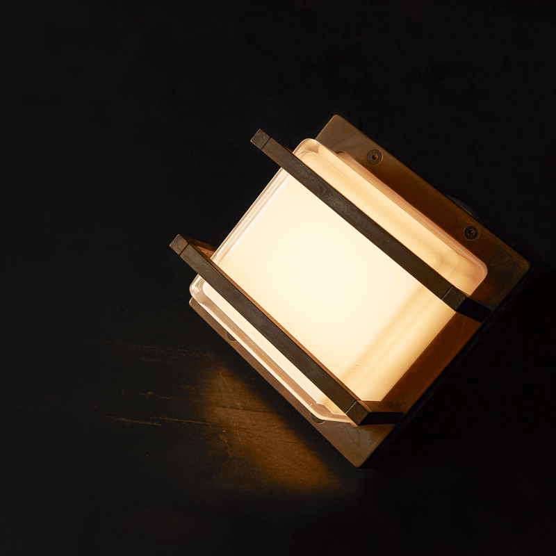 Industrial Square Wall Lamp With Linear Detail | Luxury Outdoor Wall Lamp | Metal Exterior Wall Lamp | High End Outdoor Lighting | Illuminated in Dark Setting | Moretti Luce