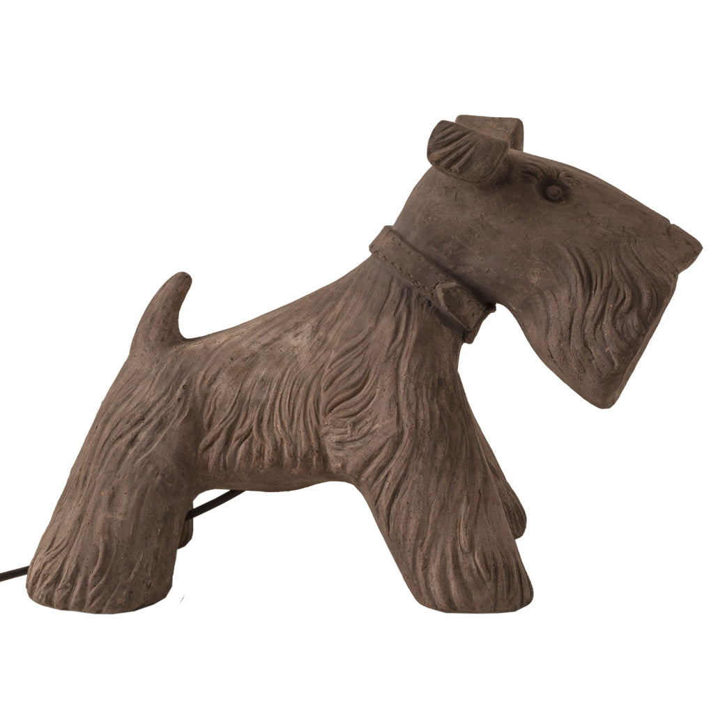 Side profile of the Decorative Scottish Terrier Floor Light in dark grey | Italian artisan dog-shaped floor lamp | Luxury outdoor decorative lighting | Toscot Jules