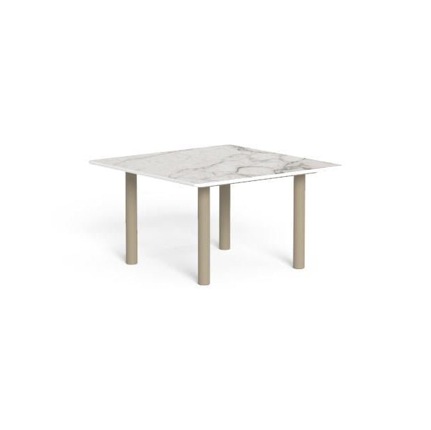 Large Square Marble Outdoor Side Table | Beige Legs | Calacatta Marble Top | Talenti Panama