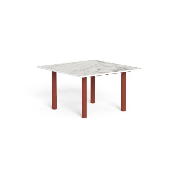 Large Square Marble Outdoor Side Table | Red Legs | Calacatta Marble Top | Talenti Panama