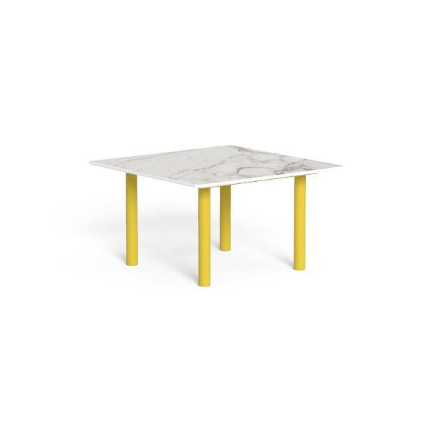 Large Square Marble Outdoor Side Table | Yellow Legs | Calacatta Marble Top | Talenti Panama