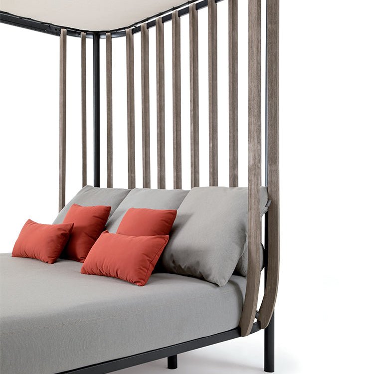Luxurious Outdoor Daybed with Teak Panels | Elegant Outdoor Lounge Bed | Ethimo Swing | Premium Weather-Resistant Daybed | Luxury Garden Relaxation