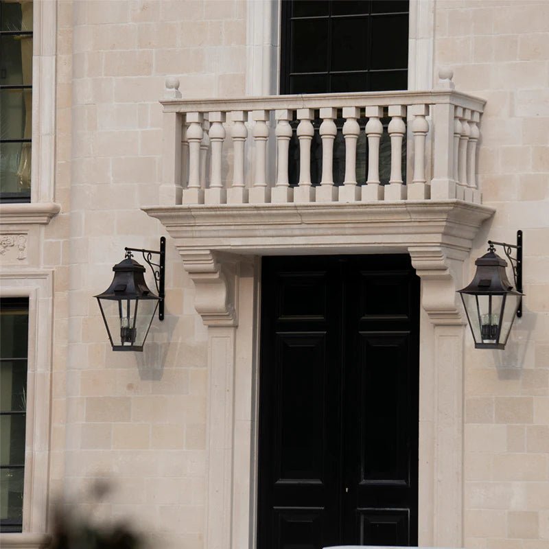 Traditional Bracket Lantern Wall Light on luxury property exterior | high-end outdoor bracket lantern | 4/8 bulbs | sleek metal frame | bronze | Authentage
