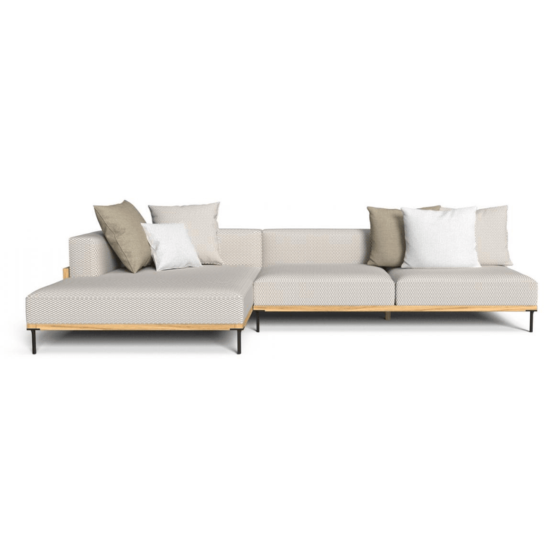 Luxury Modular Outdoor Sofa | Dark Teak Frame | Weather-Resistant Fabric | High-End Garden Seating | Talenti CleoSoft | Beige White Grey