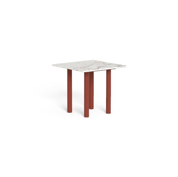 Luxury Square Marble Outdoor Side Table | Red Legs | Calacatta Marble Top | Talenti Panama