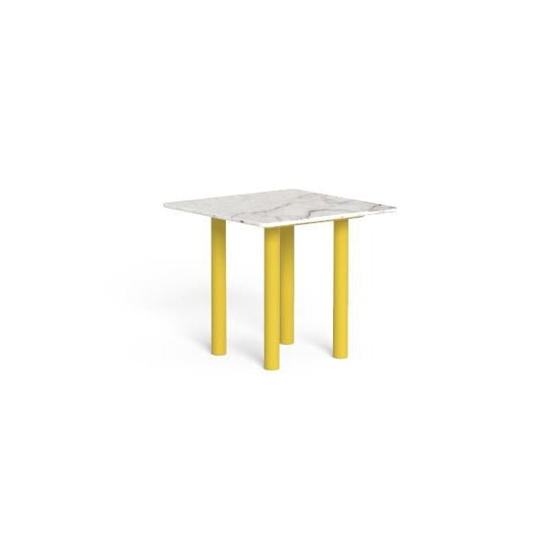 Luxury Square Marble Outdoor Side Table | Yellow Legs | Calacatta Marble Top | Talenti Panama