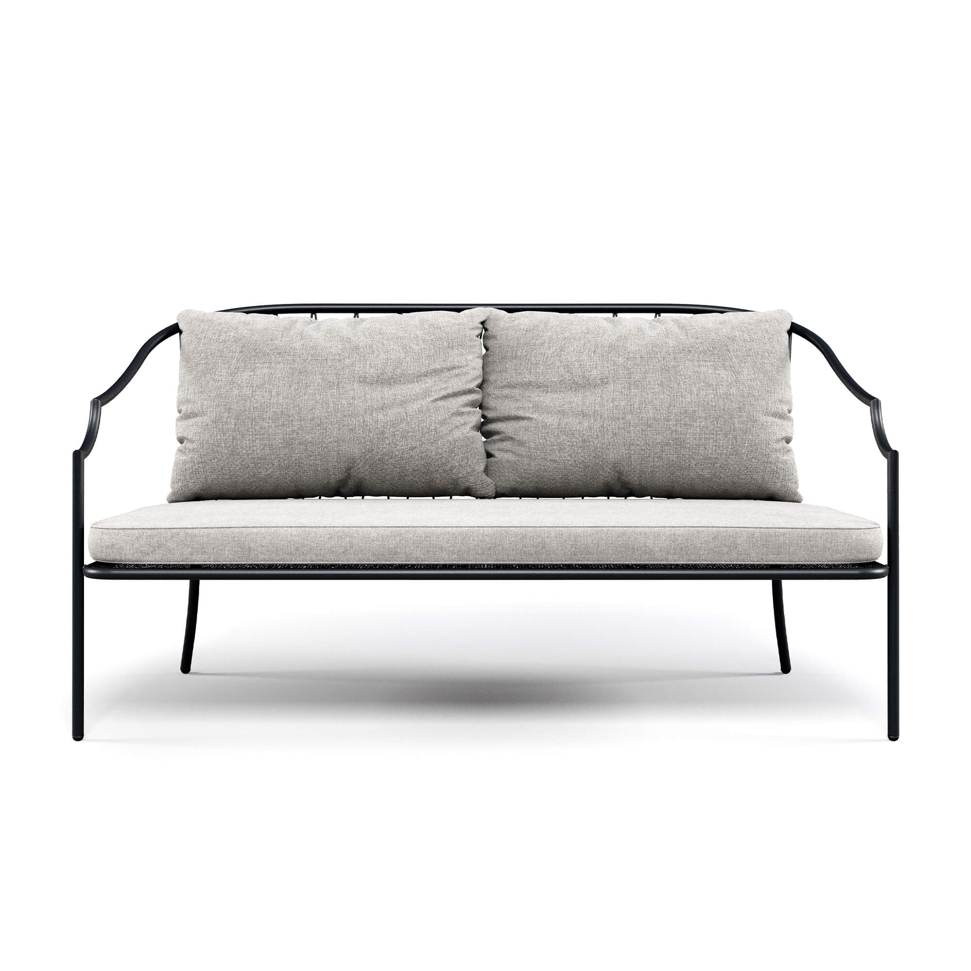 Modern Italian outdoor sofa with a black steel frame and soft cushions | EMU Como