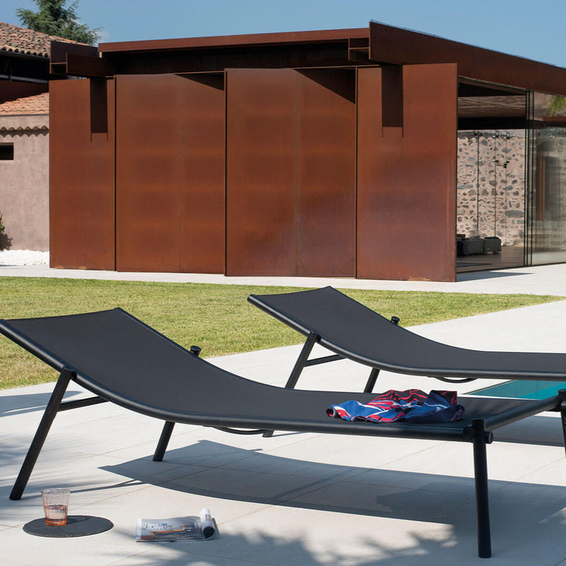 Modern Sleek Sunbed | Luxury Black Outdoor Sun Lounger | Premium Aluminium Poolside Sunbed | Durable Weatherproof Lounger | EMU Terramare