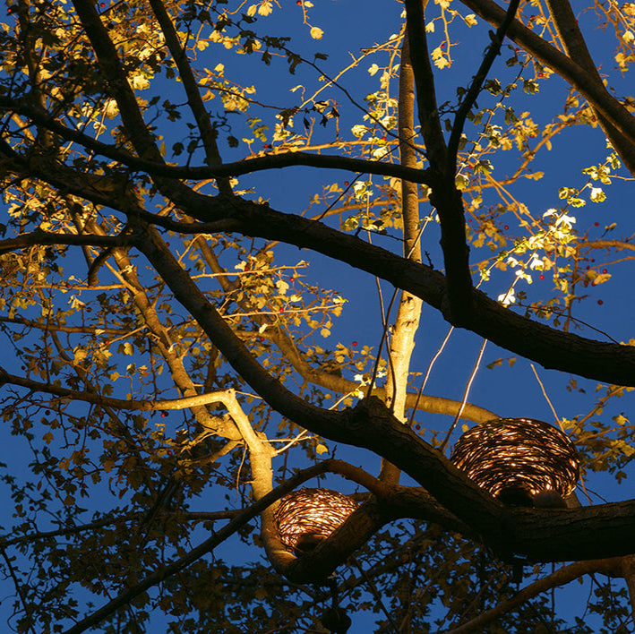 Nest LED Outdoor Light in Natural Willow | Landa Nest | Model Nest | Hand-Woven Garden Lighting Fixture