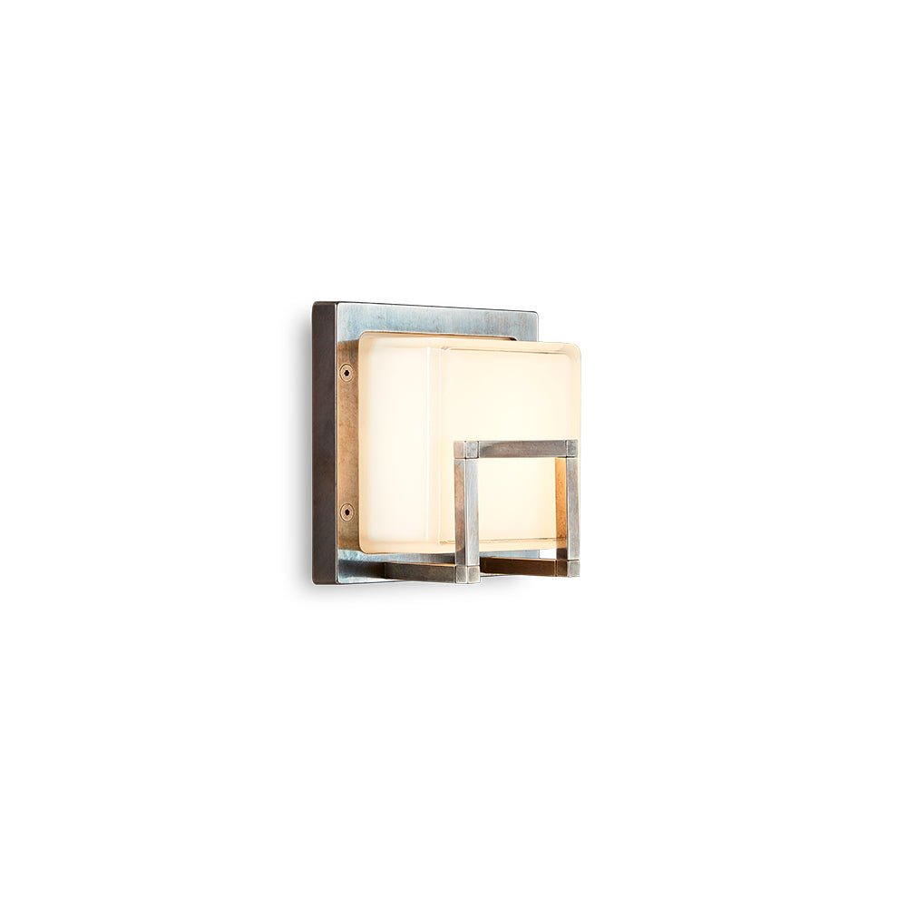 Industrial Exterior Wall Lamp With Geometric Detail | Nickel Brass Outdoor Wall Sconce by Moretti Luce | Luxury Outdoor Lighting | High-End Patio Wall Light