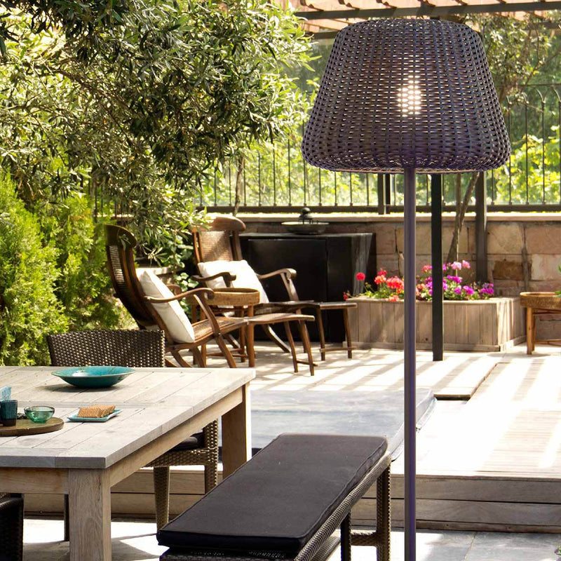 Outdoor Rattan Floor Light in Garden Dining Area | Weatherproof In-Ground LED Lamp | Panzeri RALPH