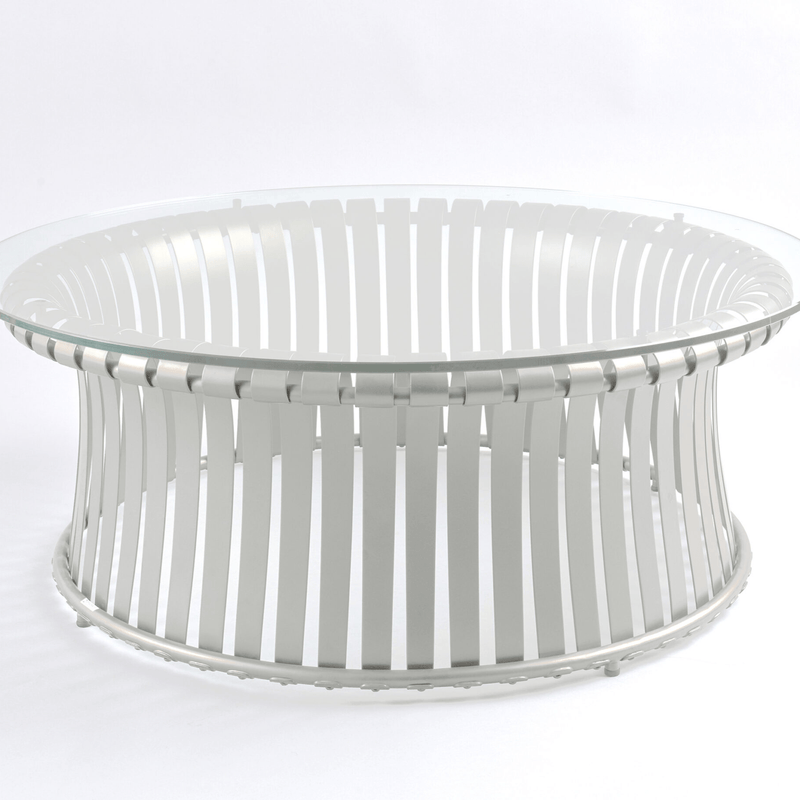 Large Round Metal Coffee Table with Glass Top | Officina Ciani MOLLE Collection | Modern Garden Lounge Furniture