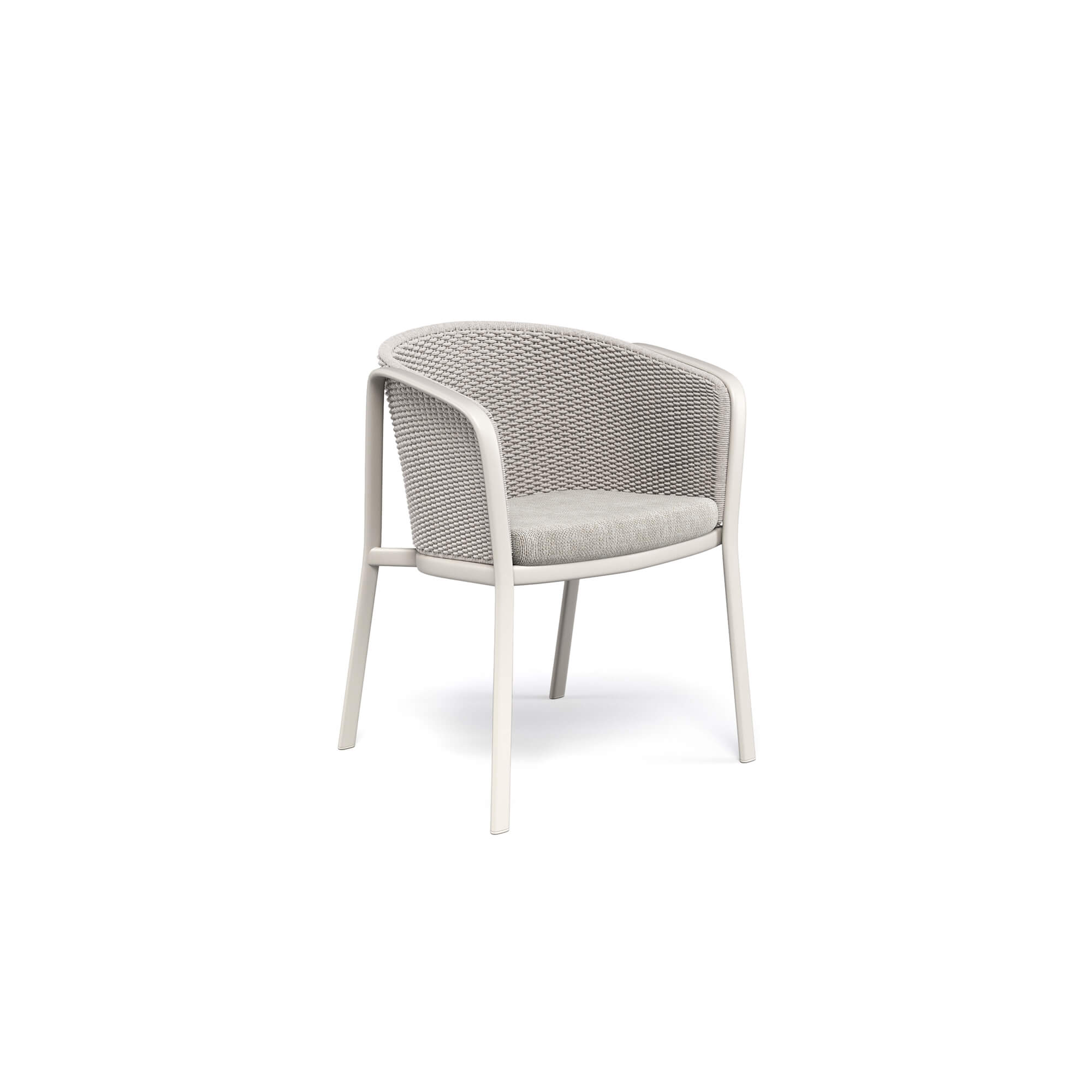 Side view of the Minimal Flat Rope Garden Armchair in white, featuring a soft cushioned seat and durable rope weave for outdoor comfort | EMU Carousel