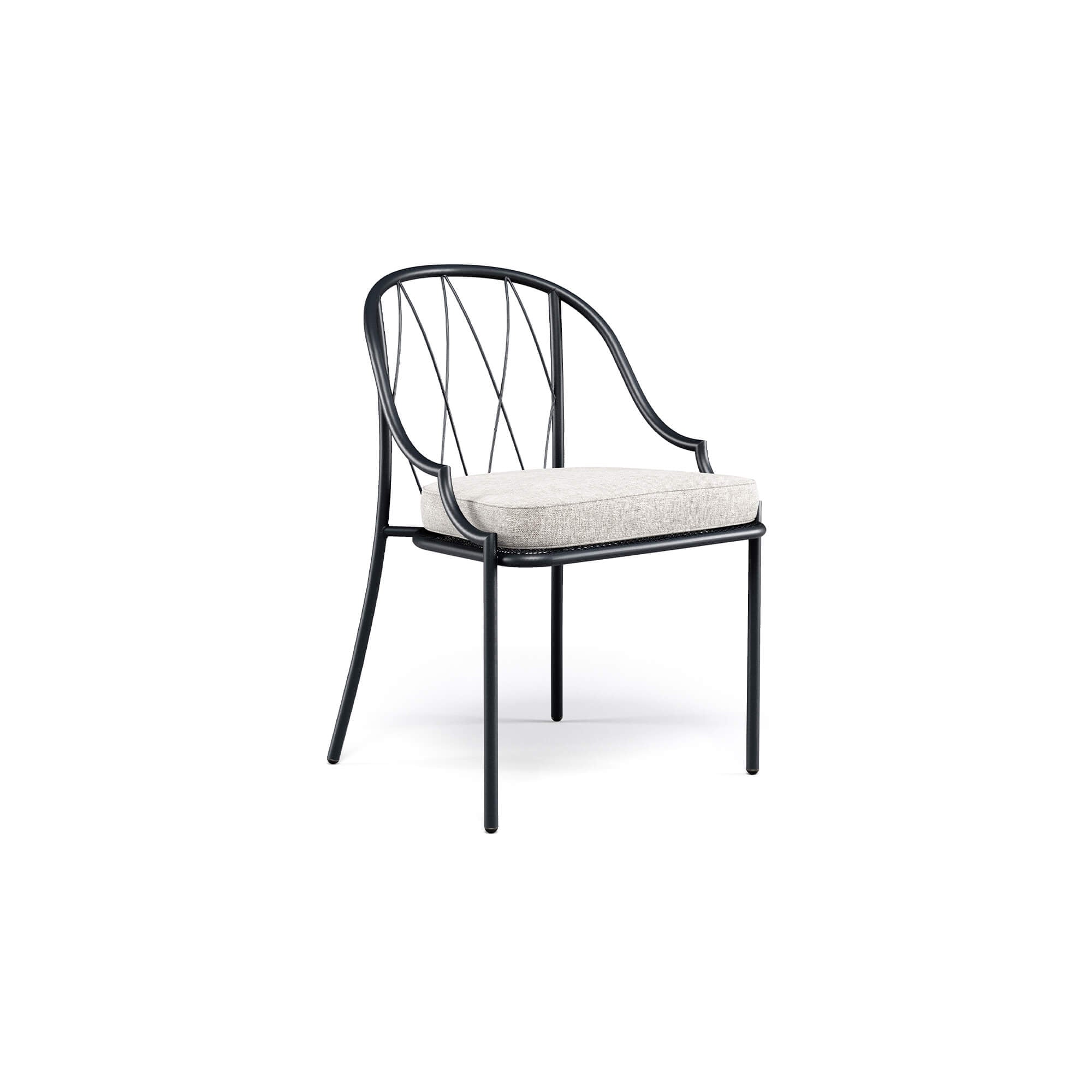 Side View of Traditional Garden Steel Armchair | Luxury Italian steel outdoor seating | Black | Steel | Cushioned seating | EMU Como