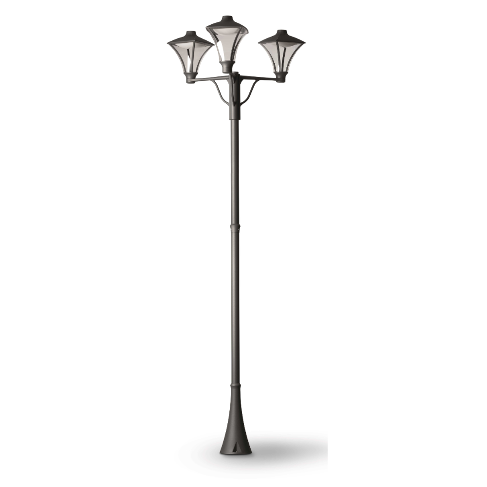 Traditional Three-Lantern Outdoor Floor Light | Classic Garden Lamp Post | IP65 LED Outdoor Lighting | Landa Morphis