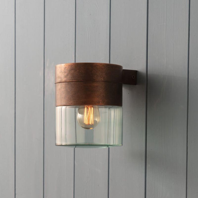 Vintage Copper Wall Light with Glass Diffuser | modern outdoor lighting | clear glass shade | Toscot Chapeau