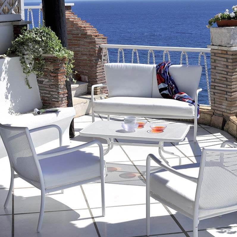 White Steel Mesh Outdoor Coffee Table on Seaside Terrace | EMU Athena Collection
