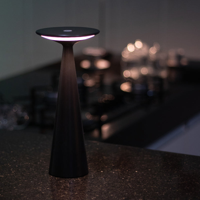 Rechargeable LED Lamp in Black | Touch Dimmable Table Light | Modern Aluminium Lighting | Zafferano Dama