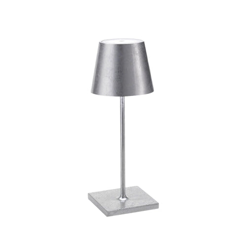 Small Modern Garden Table Light | Zafferano Poldina Pro Mini | Aluminium silver metal finish