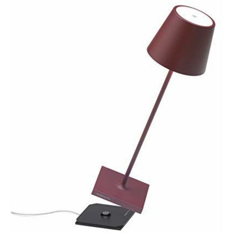 Sleek Outdoor Cordless Table Lamp | luxury Italian design wireless table lighting | red finish | Zafferano Poldina