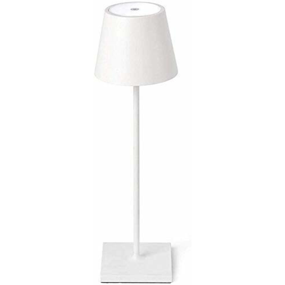 Sleek Outdoor Cordless Table Lamp | luxury Italian design wireless table lighting | white finish in interior setting | Zafferano Poldina