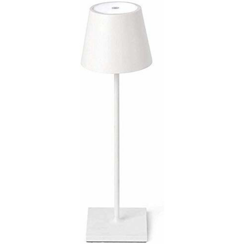Sleek Outdoor Cordless Table Lamp | luxury Italian design wireless table lighting | white finish in interior setting | Zafferano Poldina