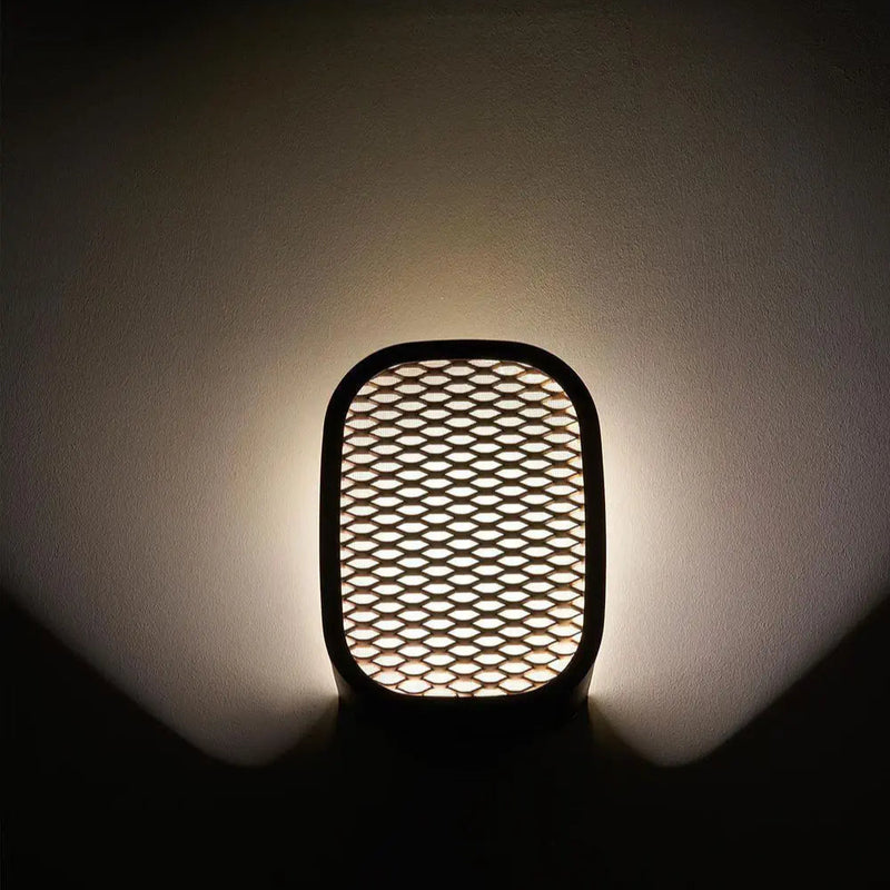 Minimal Italian Garden Wall Sconce | Zava Luce | Ideo | modern mesh wall light for outdoor use | dimmable LED | brown metal finish