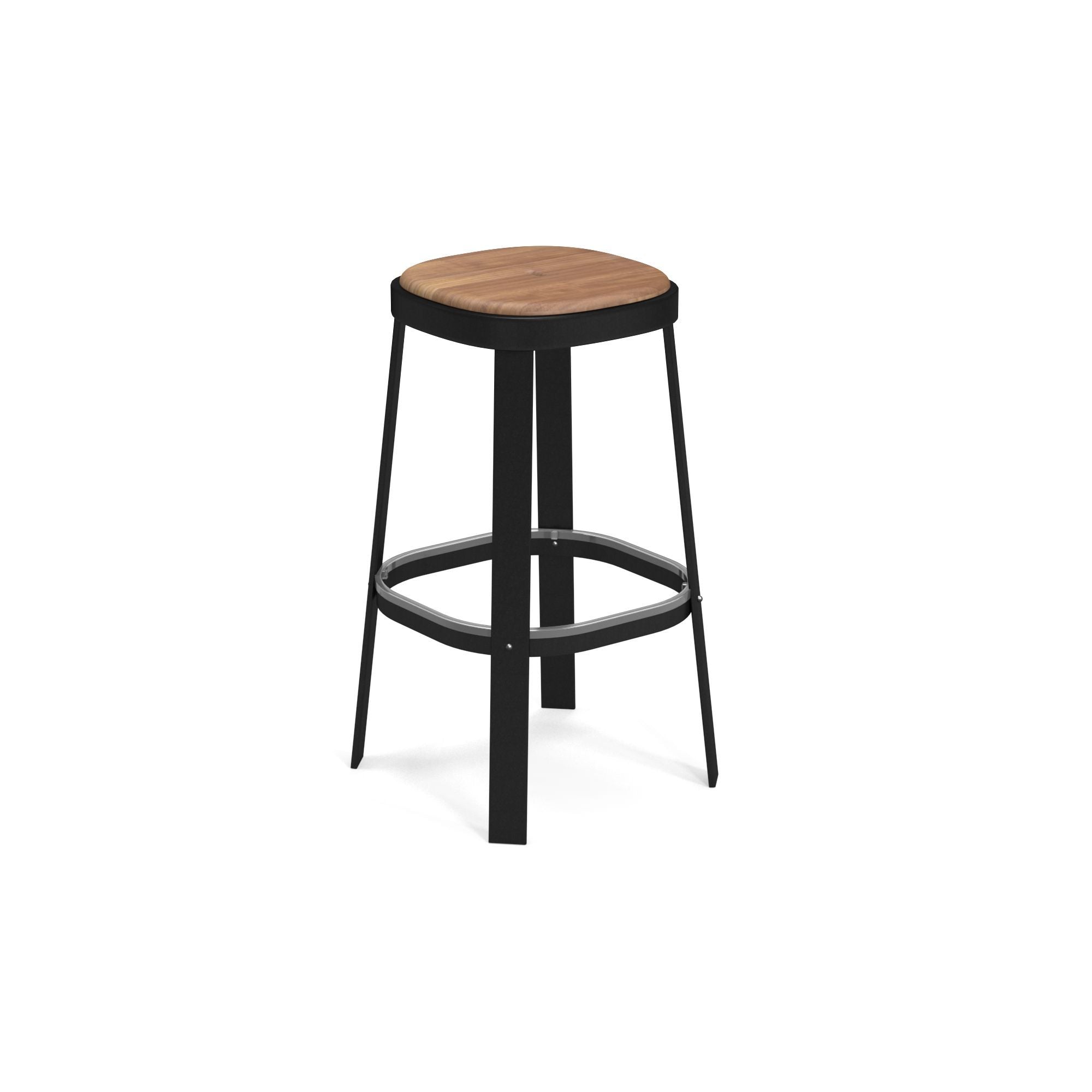 Luxury Metal Bar Stool with Teak Seat | High-End Outdoor Bar Furniture | Weather-Resistant Garden Bar Stool | EMU Thor Collection