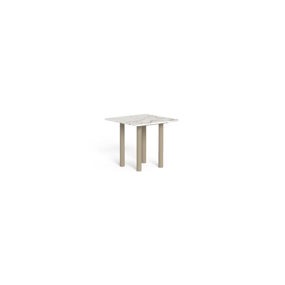 Luxury Square Marble Outdoor Side Table | Modern Garden Table | Talenti Panama | Calacatta | Beige