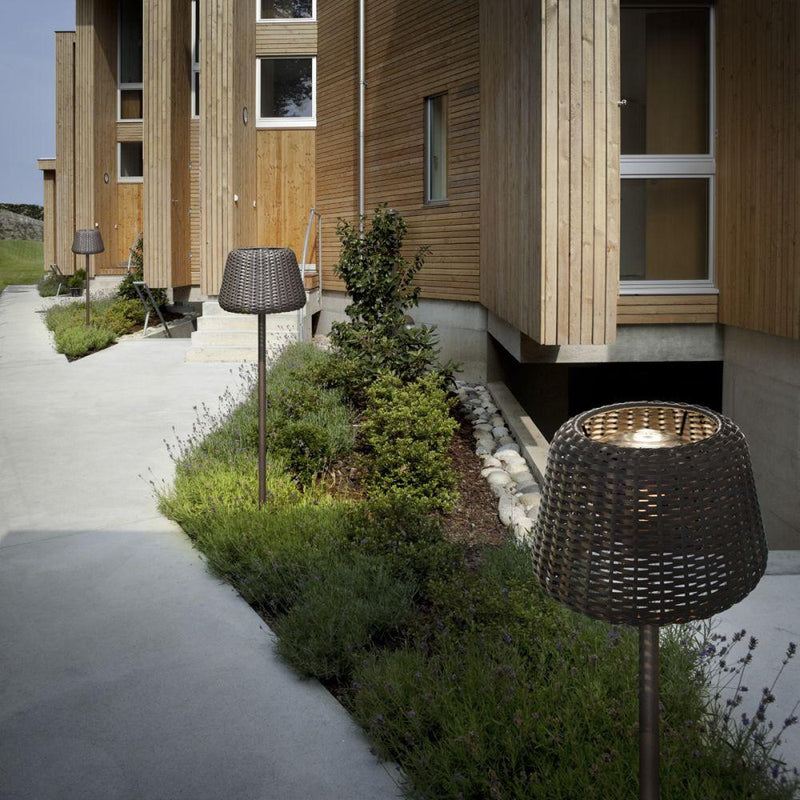 Outdoor Rattan LED Floor Light with Brown Frame | In-Ground Cable | Weatherproof Design | Panzeri RALPH