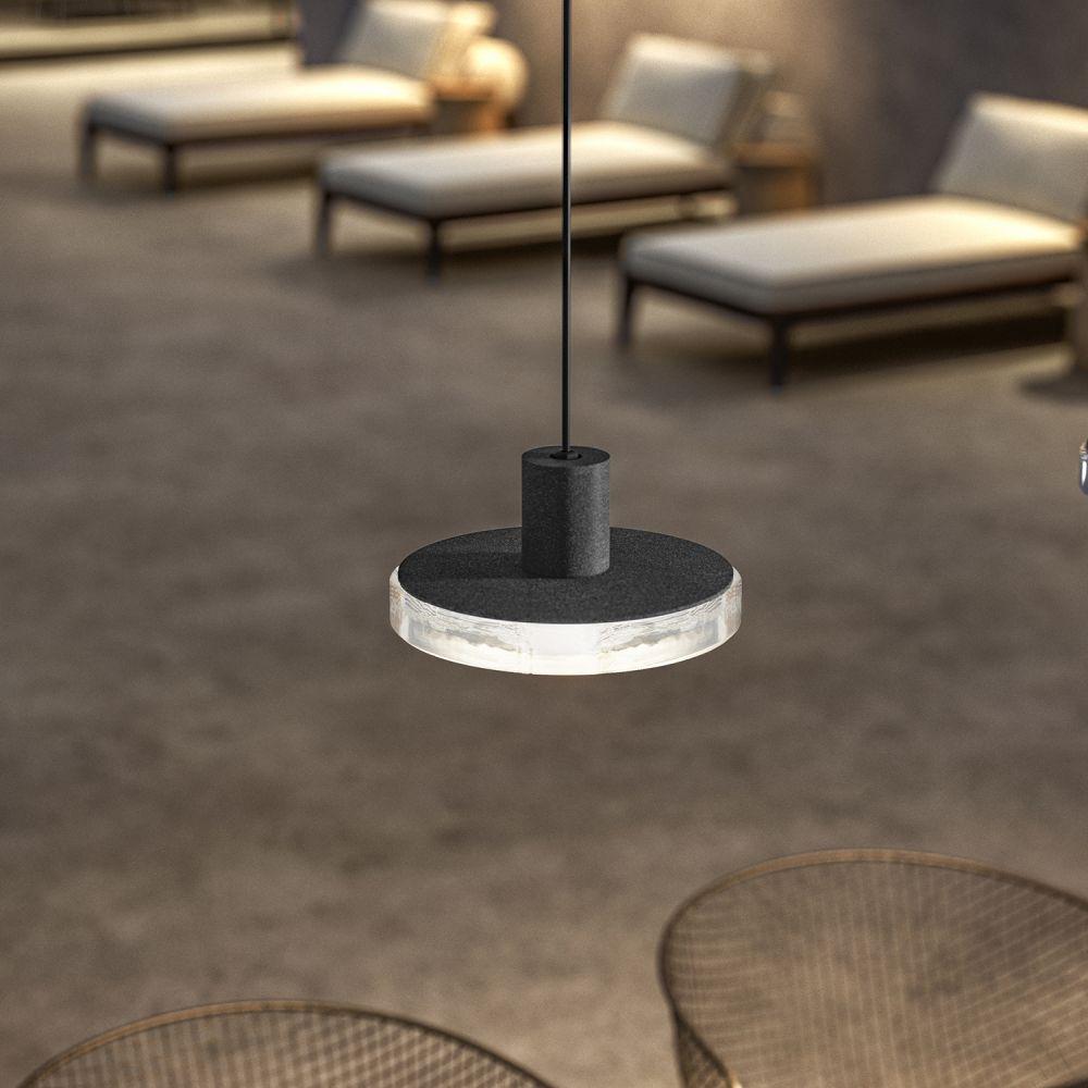 Outdoor Pendant Light in Micaceous Grey Finish | Aluminium and Glass Minimalist Design | Panzeri VENEXIA